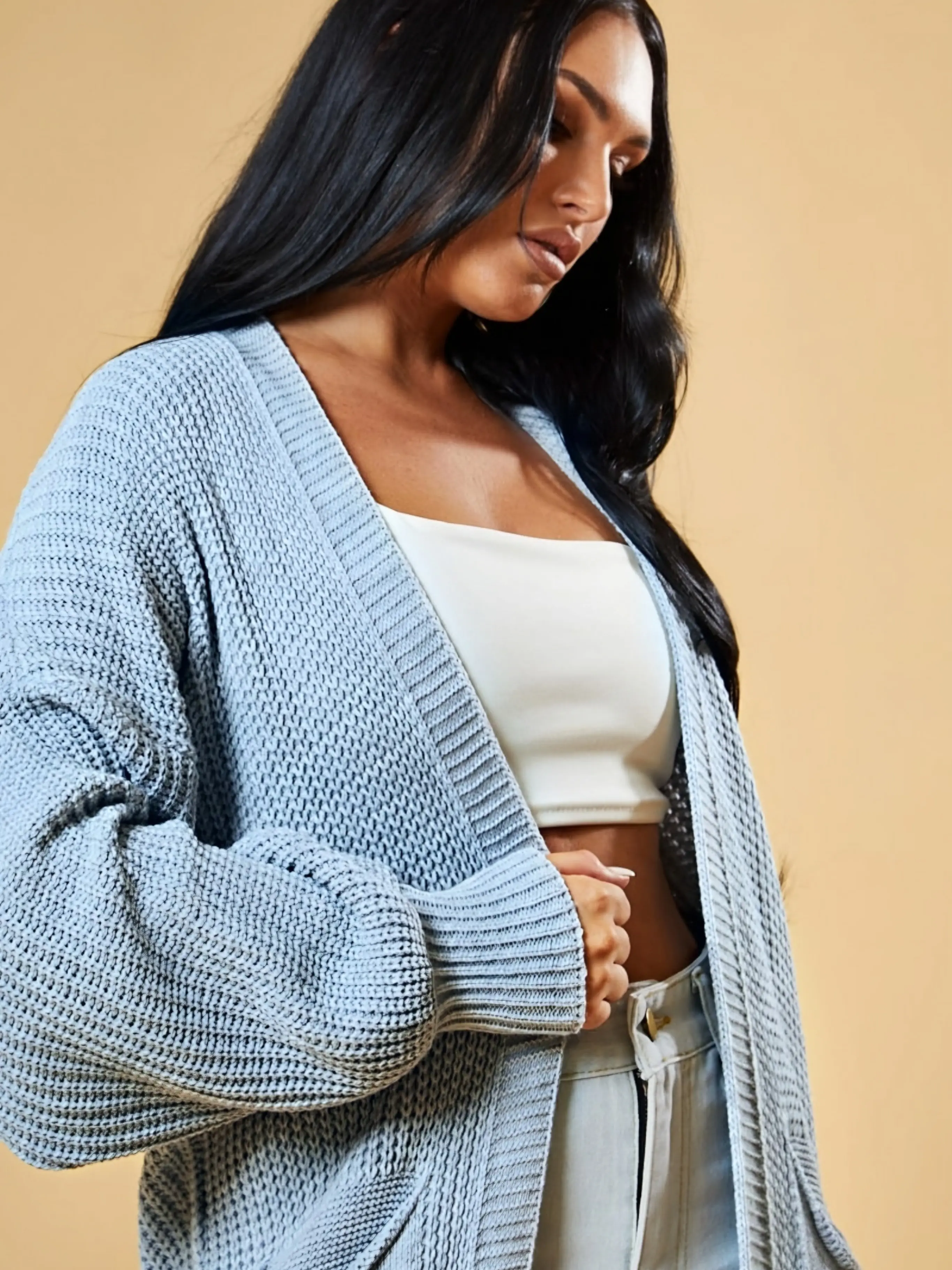 Women's  Chunky Knit spring Cardigan - Balloon sleeve - Soft & Cozy, Trendy Longline Design, Versatile Wear - Breathable, Casual, Chic, Fashion Knitwear Fit Womenswear Elegant Essential Fabric Everyday