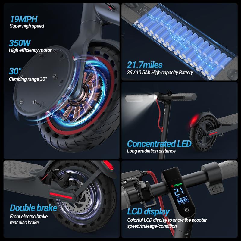 Electric Scooter - 8.5" Solid Tires, 350W Motor Up to 22 Miles of Range and 19 MPH Portable Folding Commuter Scooter with Dual Braking System and App E-Scooter 5