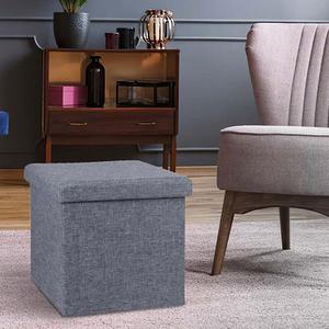 SONGMICS Storage Ottoman, Foldable Small Ottoman Foot Rest, 30 x 30 cm Foot Stool, Ottoman with Storage, Load up to 130 kg, for Living Room, Bedroom, Dorm, Light Grey LSF028G52