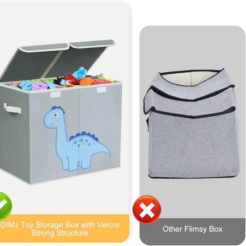 Toy Box Storage, Large Storage Box with Lid Foldable Kids Toy Chest with Handle Cartoon Toy Organiser Divider Fabric Basket Bins for Boys, Girls, Clothes, Blankets, Nursery, Home Storage (Grey) 5