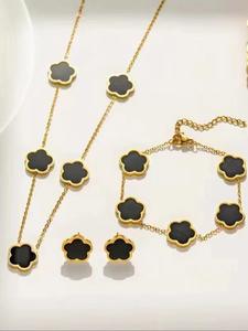 Elegant Flower Charm Necklace & Bracelet & Stud Earrings, Trendy All-match Jewelry Set for Women & Girl, Fashionable Vintage Accessory Set As Birthday Gift