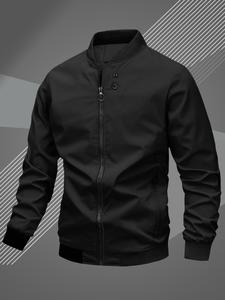 Men's Sporty Jacket Coat, Ideal for Spring & Fall Seasons, Casual Fitted Outerwear for Daily Wear, Plain Style Men's Clothing