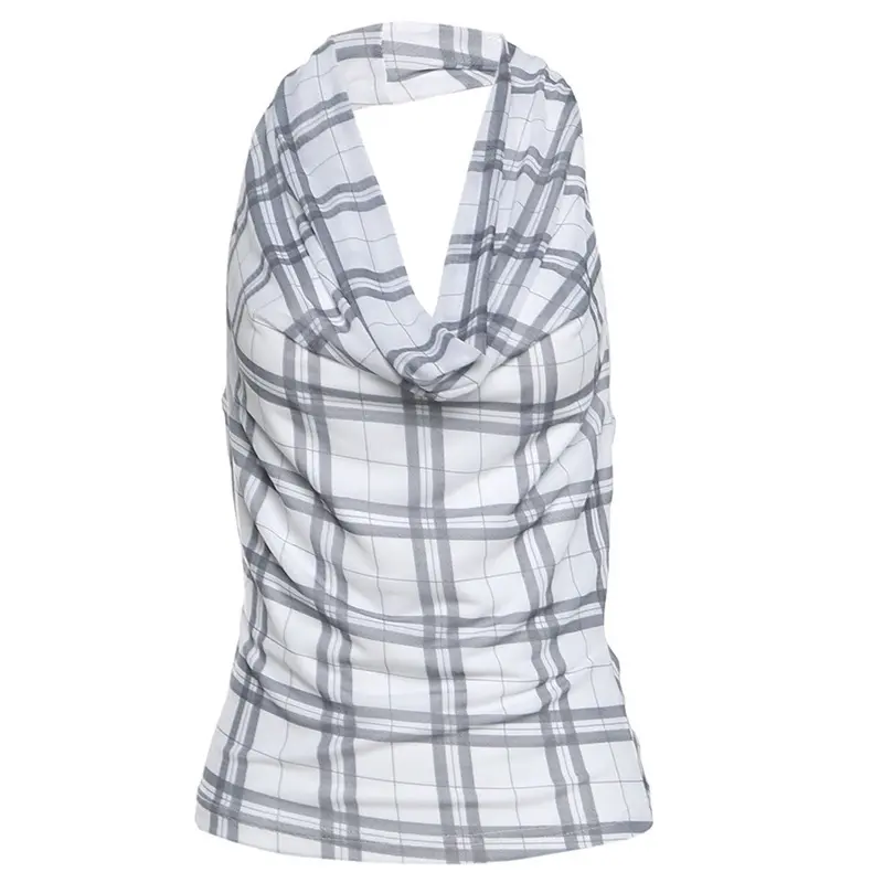 European and American style 2025 spring new women's clothing fashionable and simple halter neck backless design plaid sleeveless small vest Womenswear Comfort 6