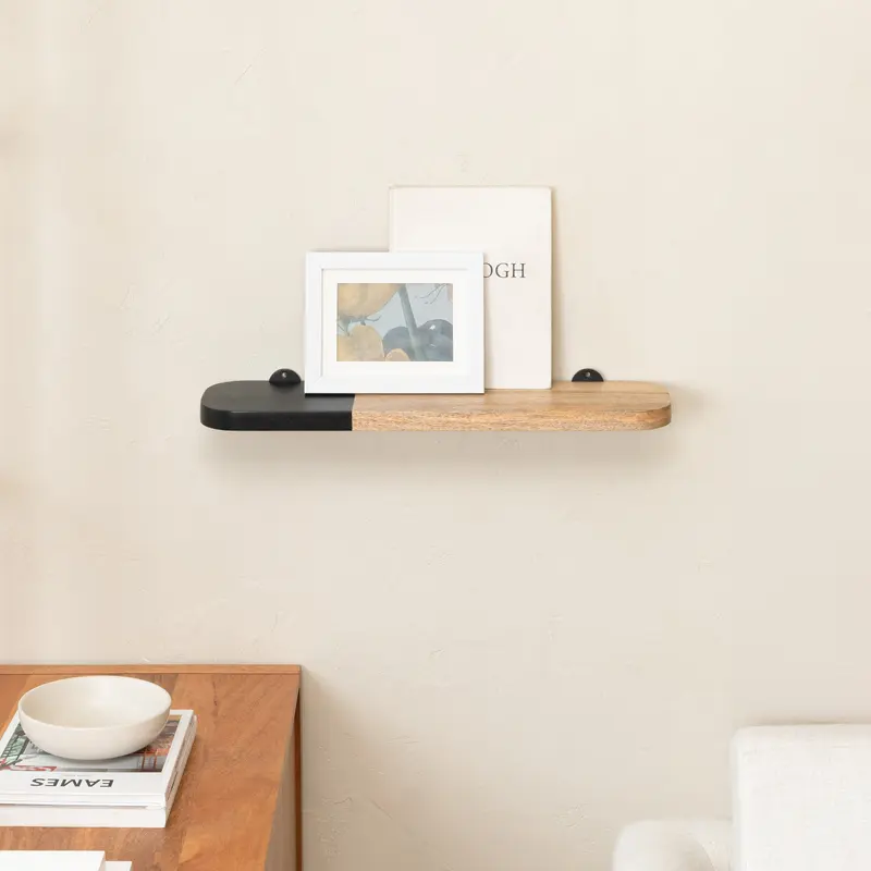 Norton Solid Wood Wall Mounted Natural & Black Shelves - Small 3