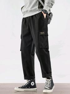 Men's Plain Flap Pockets Drawstring Waist Straight Leg Cargo Pants, Street Casual Breathable Pants, Men's Bottoms For Spring & Fall Daily Wear