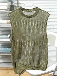 Unisex's Solid Hollow Out Knit Vest, Loose Casual Sleeveless Knitwear for Spring & Fall, Fashion Men's Knit Clothing for Daily Wear