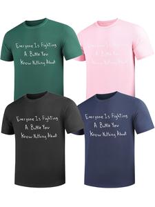 Men's Letter Print Round Neck Tee, Regular Fit Casual Short Sleeve Crew Neck T-Shirt for Summer, Men's Top for Daily Wear, Tropical