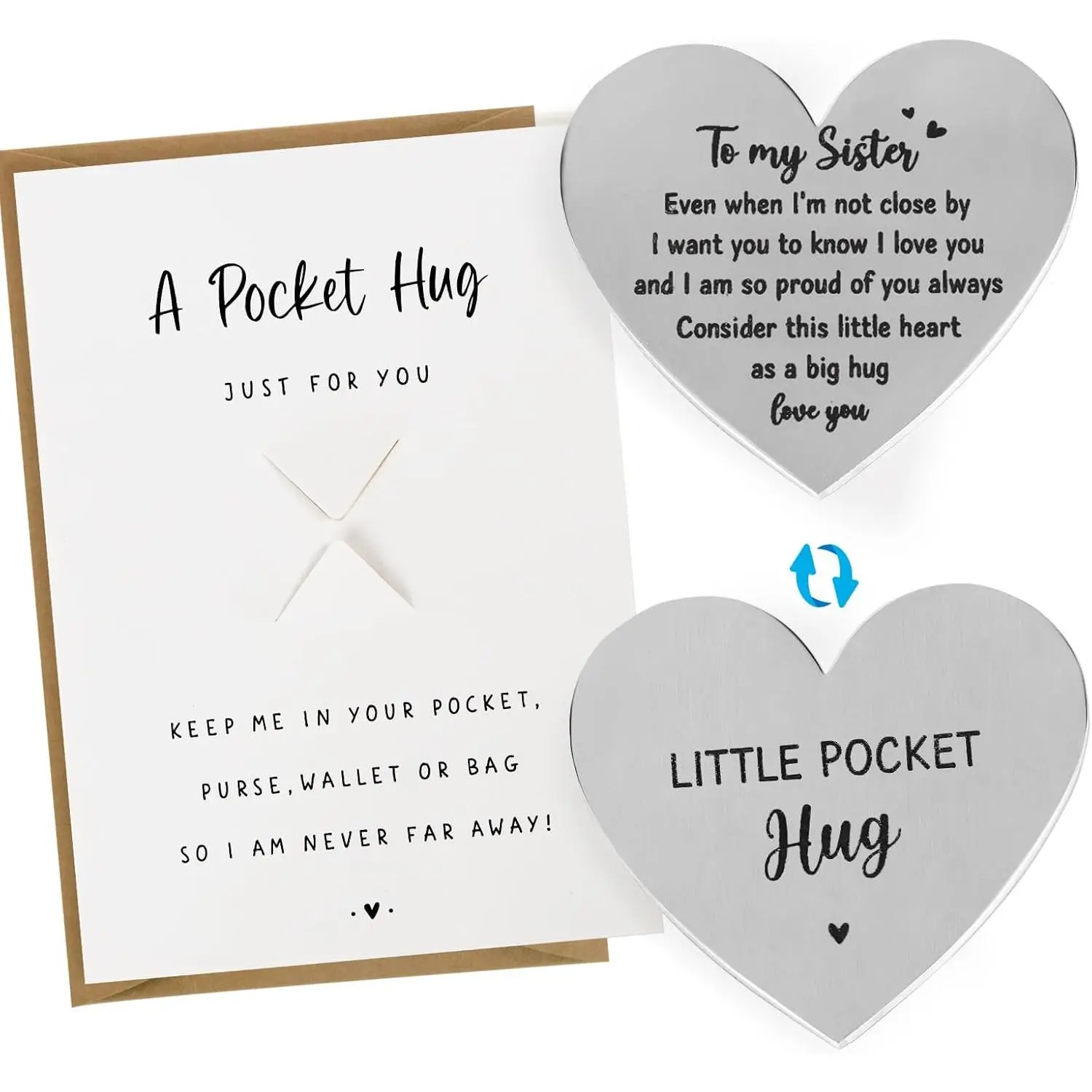 Sister Gifts from Sister Pocket Hug Sister Birthday Gifts Christmas Heart Shaped Little Pocket Hug I Love You