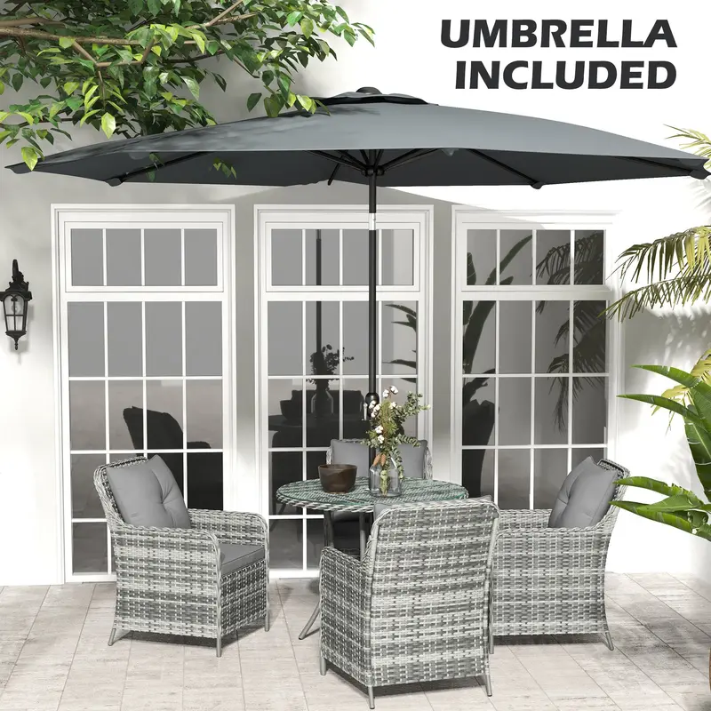 4 Seater Rattan Dining Set with Parasol & Cushions - Mixed Grey 5