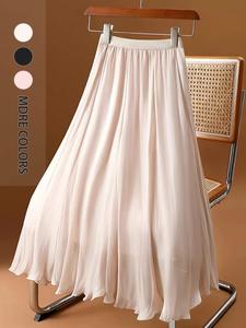 【Plus Size】 Solid Color A Line Skirt, Elegant Fashion Casual Midi Skirt for Daily Outdoor Wear, Women Plus Clothing for Summer