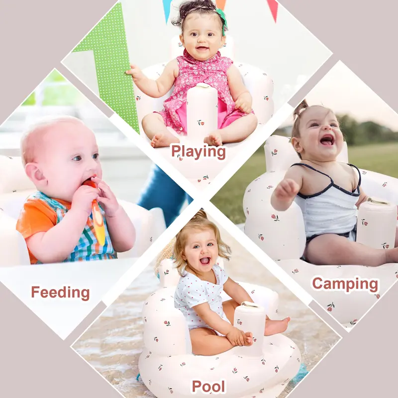 Inflatable Baby Chair, Baby Inflatable Seat for Babies 3 Months and Up Summer Inflatable Baby Seat for Sitting Up, Blow Up Baby Floor Seat with Built in Air Pump, Bear 3