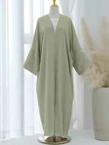 Women's Moon Embroidery Batwing Sleeve Abaya without Scarf, Modest Open Front Long Sleeve Arabic Clothing, Abayas for Lady, Butterfly Abaya, Muslim Outfits, Ladies Islamic Clothes for All Seasons