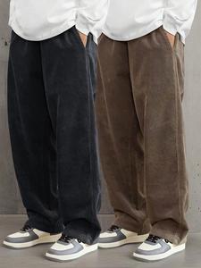Men's Solid Corduroy Pants, Casual Comfy Drawstring Waist Straight Leg Trousers for Fall & Winter, Men's Bottoms for Daily Wear