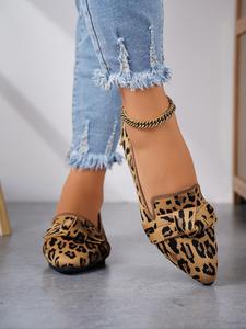 Women's Fashion Leopard Print Bow Decorated Slip on Moccasins, Casual Comfortable Pointed Toe Flat Shoes, Casual Flats for Daily Wear, Lightweight Breathable Shoes for All Seasons