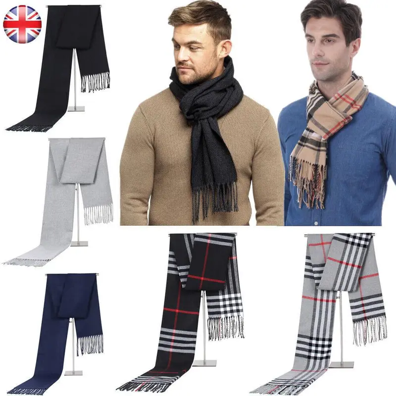 Men’s & Women’s Cashmere Scarf, Winter Warm Soft Fringe Tassel Long Shawl Wrap, UK 1