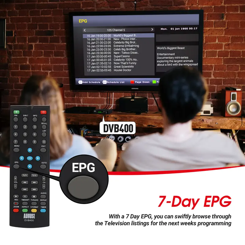 Freeview Receiver Compact Set-Top Box HD TV Recorder HDMI Cable Connection with 32GB USB PVR Included-August DVB400 3
