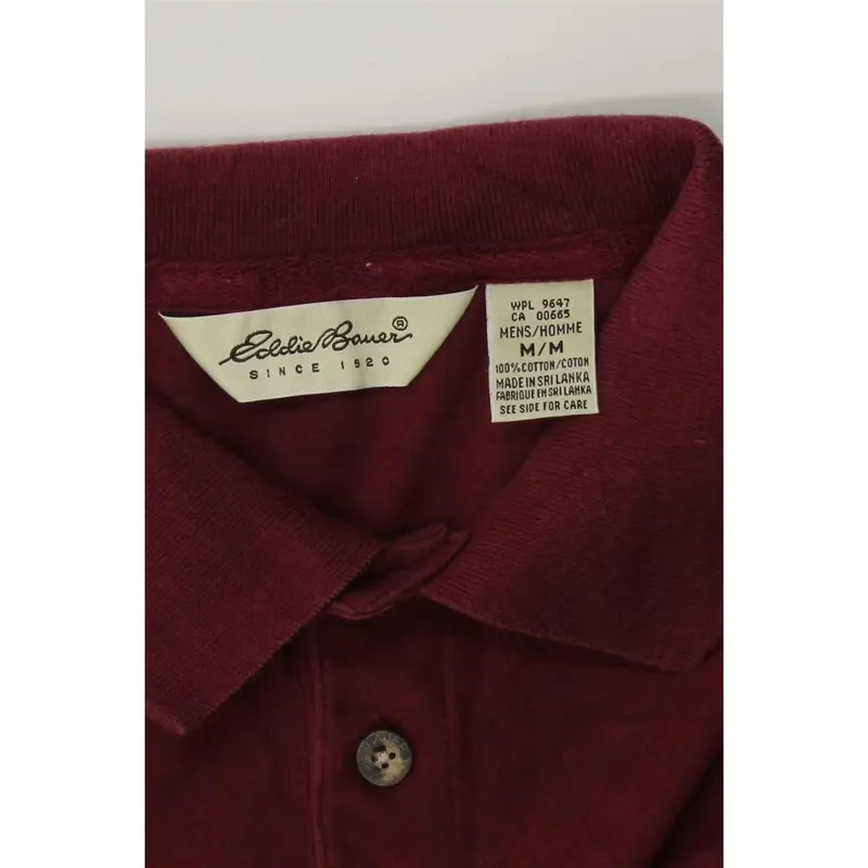 Pre-Owned Vintage EDDIE BAUER Mens Polo Shirt Medium Maroon Cotton 3