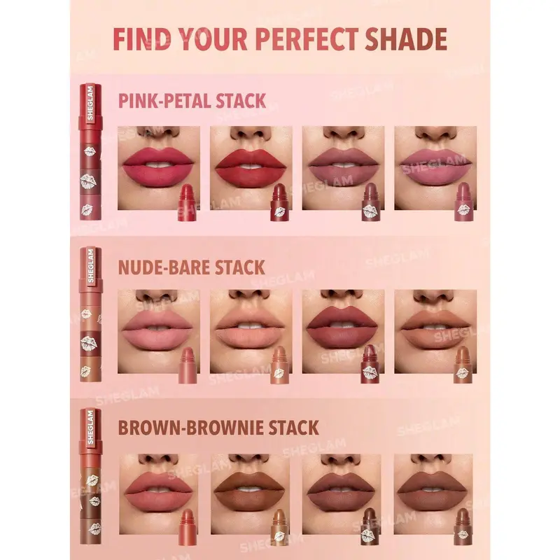 4 In 1 Creamy-Matte Nude Lipstick Kit High Pigment Non-Drying Portable Travel Lipstick Kit Lip Makeup Lipstick 4