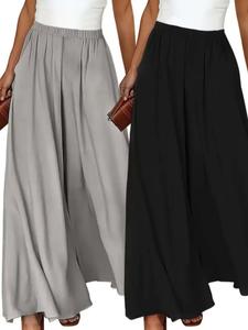 【Plus Size】 Solid Color Wide Leg Pants, Casual Comfy Trousers for Daily Wear, Women's Bottoms for Summer, Clothing, Wide Legged Pants