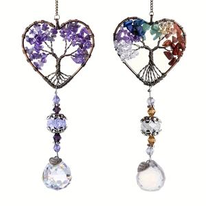 1pc Rainbow Crystal Sun Catcher, Tree Of Life Suncatchers Heart Shaped Hanging Ornament Chakra Stones Window Crystal Ball Prism Pendant Garden Home Car Decor