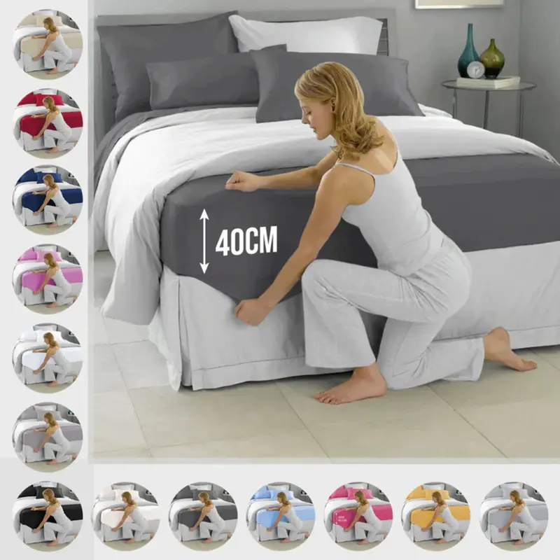 200 Thread Count 100% Egyptian Cotton Fitted Sheet - 16"/40cm Extra Deep Pocket Fitted Sheets & Pillowcases - Luxury Deep   Stretches Up to 16" Breathable, Skin-Friendly, Durable, Wrinkle Fade, Stain Resistant Soft Bed Cover Available in All UK sizes 0