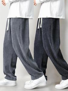 Men's Solid Drawstring Waist Corduroy Pants, Casual Comfy Anti-wrinkle Drape Straight Leg Trousers for Fall & Winter, Men's Bottoms for Daily Wear