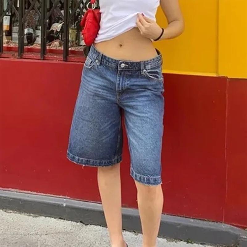 Y2k Aesthetic Bermuda Denim Shorts 90sVintage Low Rise Wide Leg Knee LengthCarpenter Jean Shorts Women Cow Girl BaggyJorts Womenswear Bottom 3