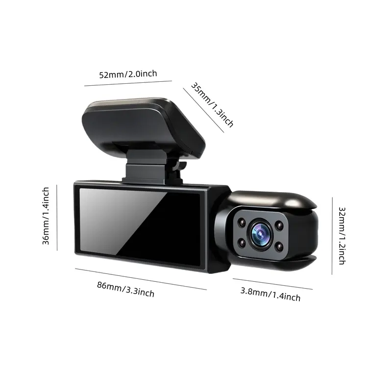 1080P Dual-Camera Car DVR with 8.03cm IPS Screen - Front & Interior View, Loop Recording, Wide Angle Lens, Infrared Night Vision, Rechargeable Battery 2