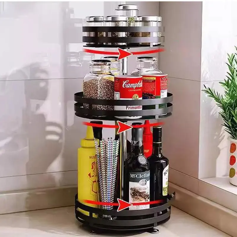 Metal 3 Tier 360° Rotating Spice Rack Organizer for Kitchen Jars - Canister 3