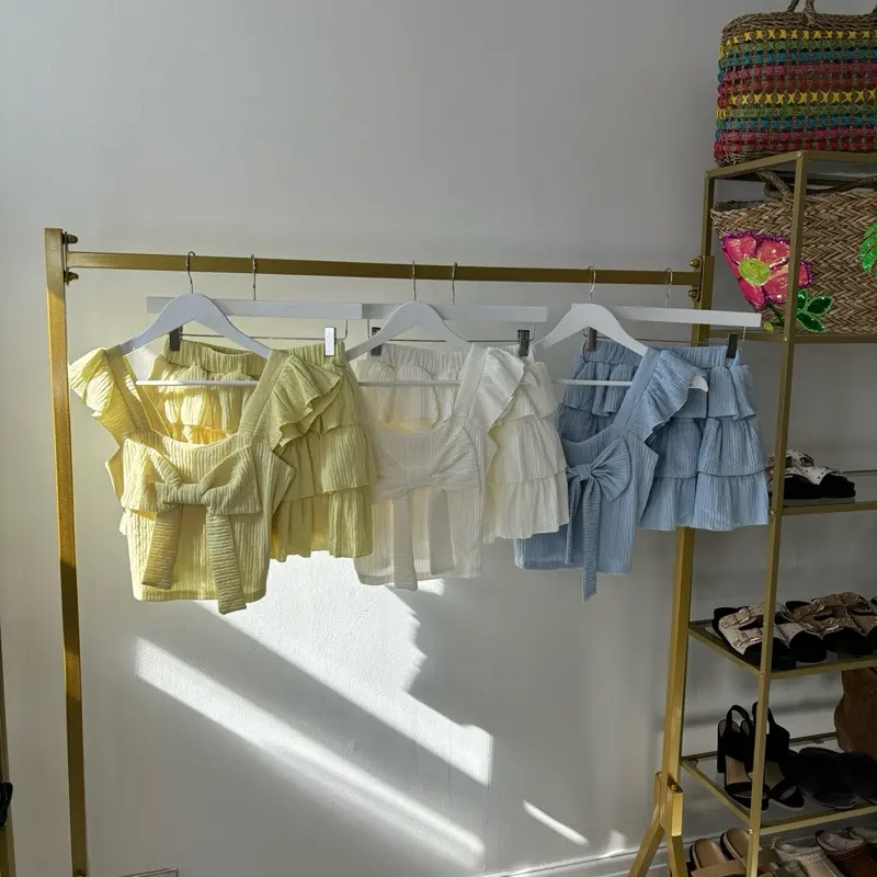 Frill Two Piece Set Skirt & Bow Top Summer Holiday Cute Outfit Built In Shorts Co-ord - 294 1