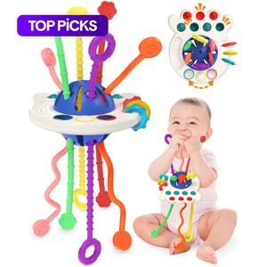 Baby Sensory Montessori Toy, Pull String Silicone Teething Toy, Sensory Teether, Travel Toy for 1 2 Year Old Boy Girl Infant Toddlers, Baby Stuff #TOP PICKS