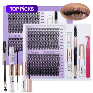 Individual False Eyelashes Kit, 1 Box D Curl Eyelashes Cluster with Eyelash Glue & Eyelash Remover & Brush & Tweezers, Eyelash Extension Kit for Women & Girls