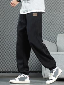 Men's Letter Print Corduroy Pants, Casual Comfy Loose Straight Leg Trousers for Spring & Fall, Fashion Men's Bottoms for Daily Wear