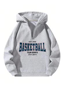 Men's Letter Print Zip Up Hoodie, 2024 New Style Casual Loose Long Sleeve Hooded Sweatshirt for Fall & Winter, Men's  Leisure Sports Clothes for Daily Wear