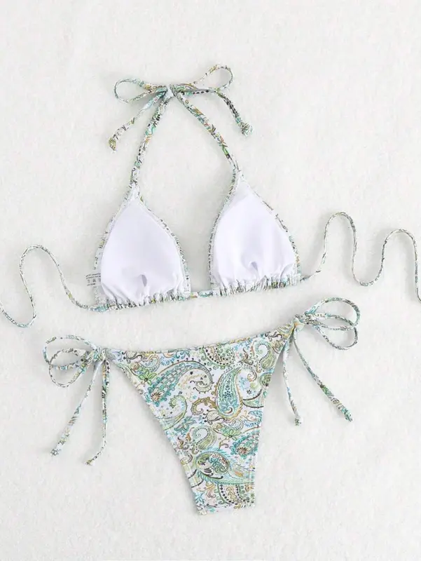 Backless Halter Bikini Set – Printed Two-Piece Swimwear for Summer Beach Days 2