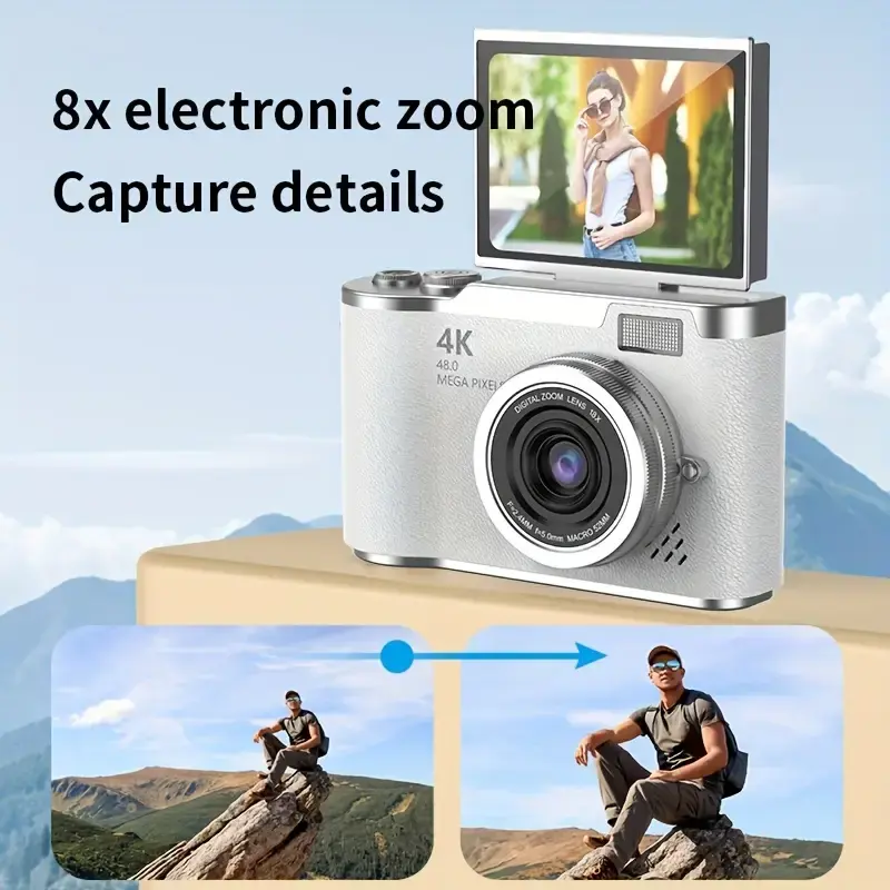 48MP Compact Digital Camera 4K HD 8X Zoom with Flip Screen Ideal for Students and Travel Photography 6