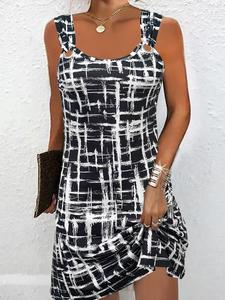 Women's All Over Print Dress, Casual Fashion Sleeveless Dress for Summer, Women's Dress for Daily Wear