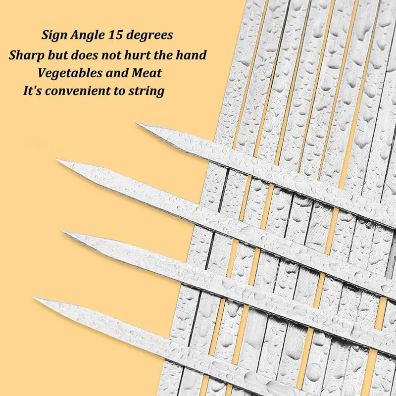 20 Pcs Kebab Skewers, Metal Skewers, Skewers for Grilling, Flat Skewers, BBQ Kebab Rack, Skewer Sticks, Suitable for Meat Kebab, BBQ Food, Reusable Stainless Steel Skewers, BBQ Sticks 4