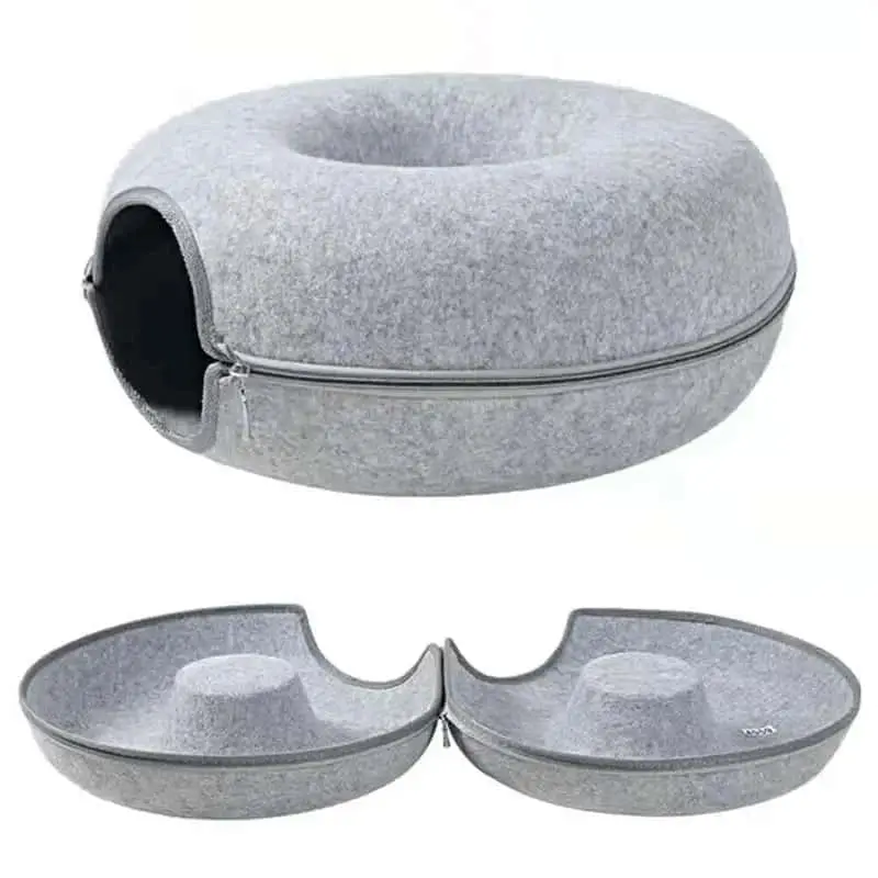 2-in-1 Donut Cat Bed Tunnel Toy – Dual-Use Felt Pet House & Play Tunnel | Scratch-Resistant, Removable & Easy to Clean 4