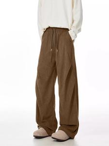 Men's Solid Color Corduroy Pants, Loose Casual Comfy Trousers for Spring & Fall, Woven Bottoms for Men