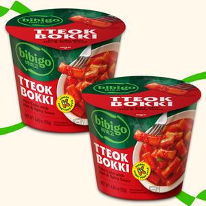 bibigo HOT & Spicy Tteokbokki Rice Cake x2 Cup Bundle - 125g x2 - Authentic Korean Street Food Instant Chewy Snack Topokki Tteokbokki toppoki