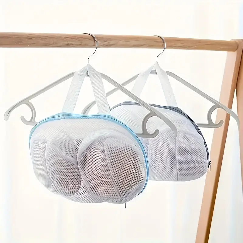 [Durable Mesh] Mesh Bra Laundry Bag | 1pc | Durable Mesh | Anti-Deformation, Prevents Tangling & Damage | Laundry, Hand Wash or Dry Clean | White with Blue Straps 2