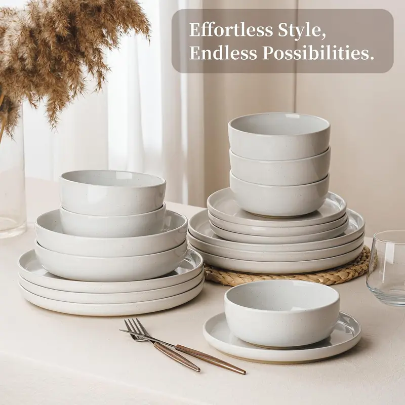 Richmount Milkyway Plates and Bowls Set, 12 Piece Dinner Set, Speckled Stoneware Dinner Set for 4, Chip and Scratch Resistant Dinnerware Sets, Dishwasher & Microwave Safe, White Cutlery Tableware 5