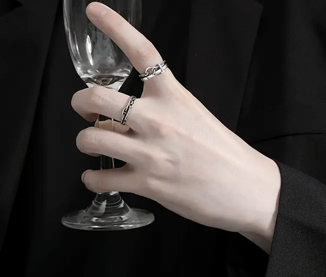 Random cool do old lines chain men's and women's rings single ring retro open ring personality trend imitation Thai silver ring 3