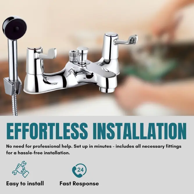 Premium Bath Mixer Taps with Shower Attachments Bath Mixer Tap with Shower Head Modern Dual Lever Deck Mounted Tub Tab Set, Shower Head, 1.5m Shower Hose 4