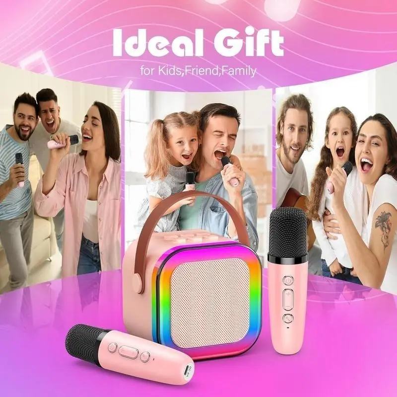Bluetooth K12 Karaoke with RGB lights Machine Portable 5.3 PA Speaker System with 2 Wireless Microphones Home Family Singing Children's Gifts bone  conduction  earphones true wireless induction  speaker mini  speaker  magnet karaoke  machine 4