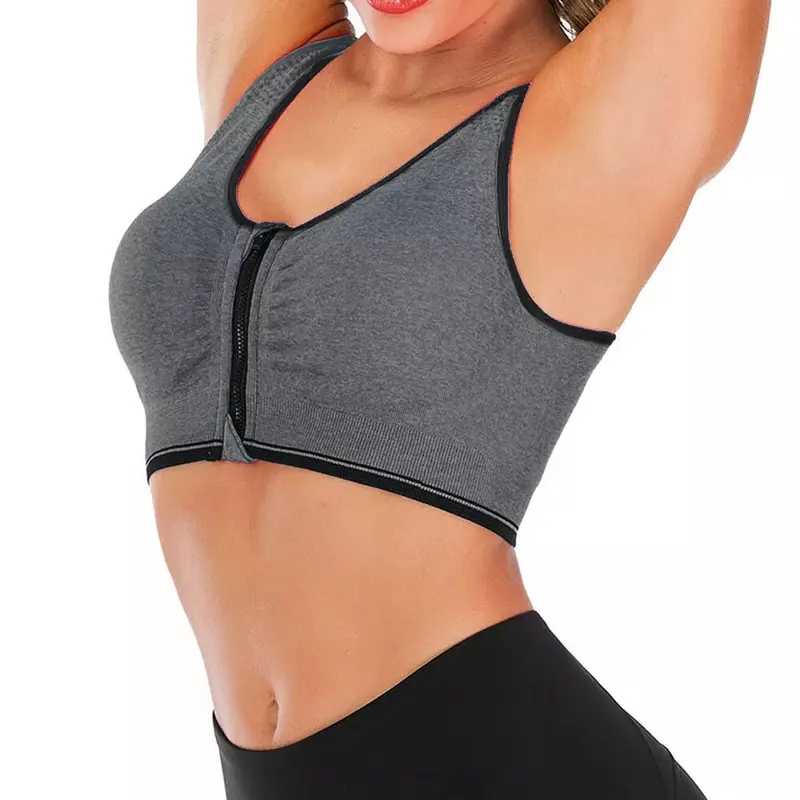 Women's Front Zip Padded Sports Bra – Push-Up Yoga Cami Vest for Support & Exercise 2
