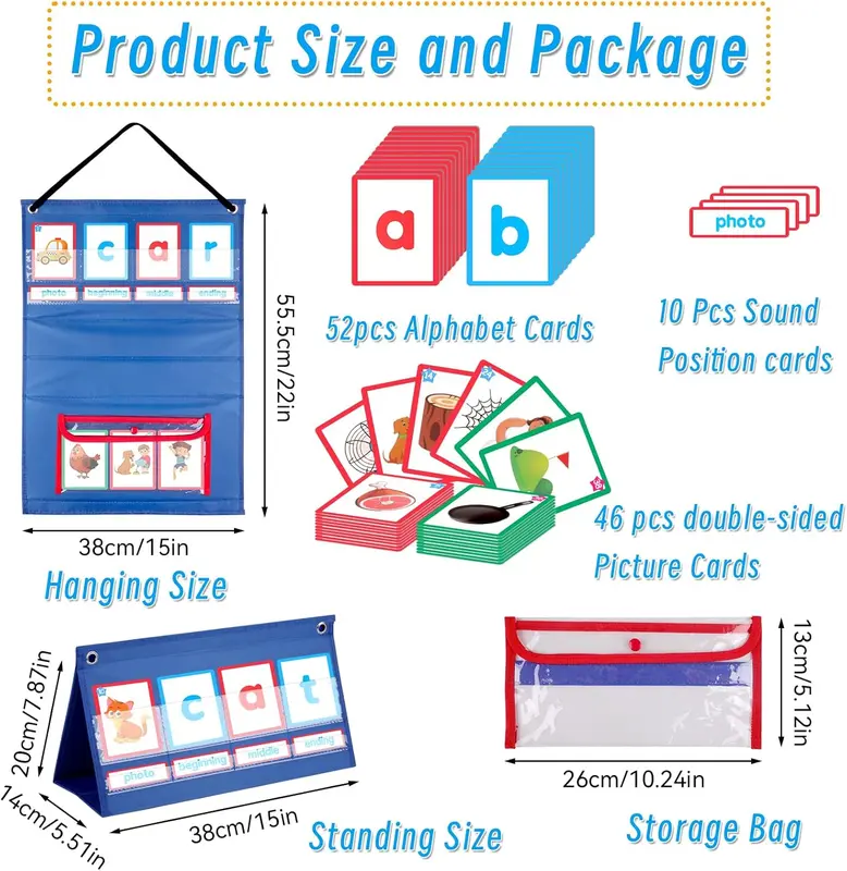 Desktop Pocket Chart, Self-Standing & Foldable Visual Timetable Tabletop Chart, with 108 Paper Cards, Learning Board for Kindergarten, Teacher Classroom, Home Use 1