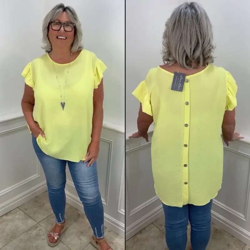 Savannah Frill Button Back Chiffon Top (Onesize 14-26)