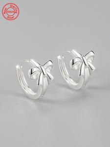 S925 Sterling Silver Cute Bowknot Design Hoop Earrings, Fashionable Earrings for Women & Girls, Trendy All-match & Exquisite Jewelry for Birthday Gift